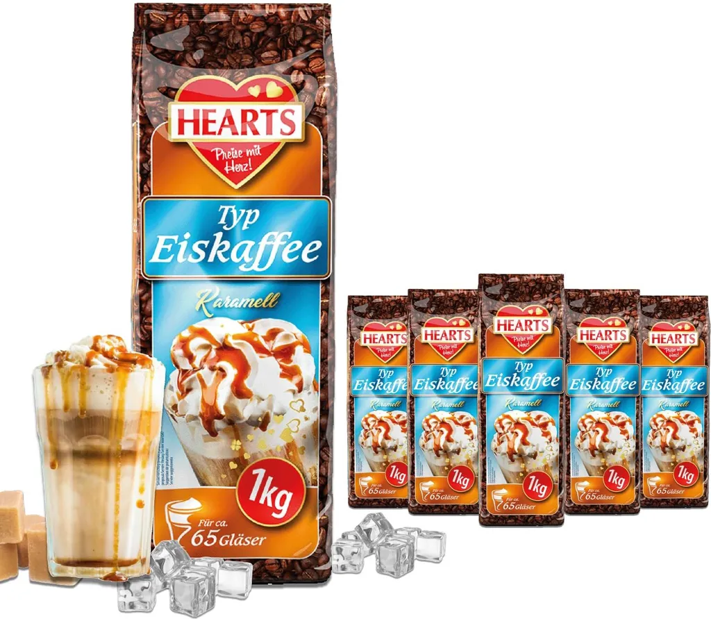 TSI Consumer Goods HEARTS Iced Coffee Caramel 5 x 1kg Bulk Pack for the Whole Family