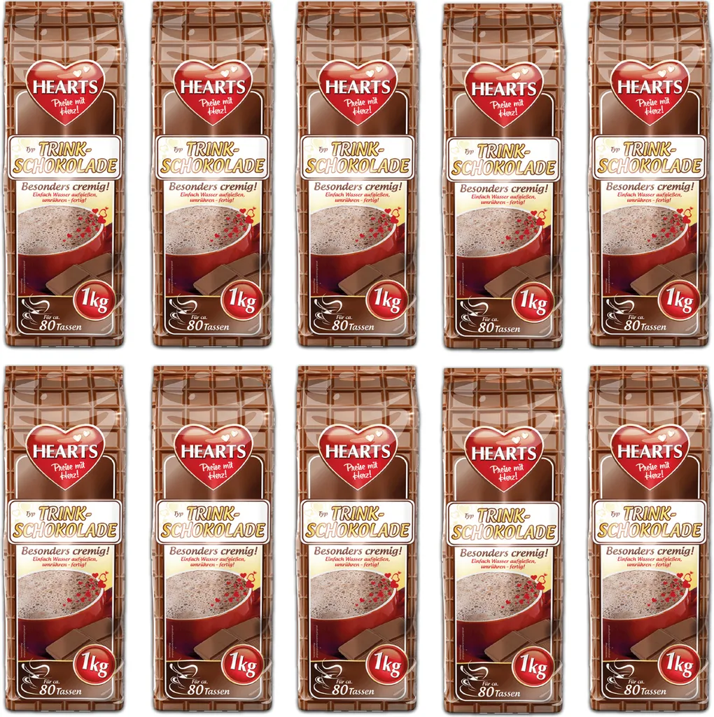TSI Consumer Goods HEARTS Drinking Chocolate 10 x 1kg bulk pack chocolate flavor