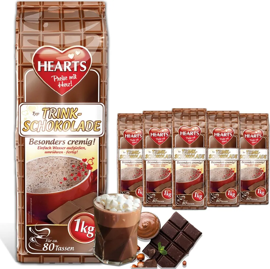 TSI Consumer Goods HEARTS Drinking Chocolate 5 x 1kg Bulk Pack Instant Drink