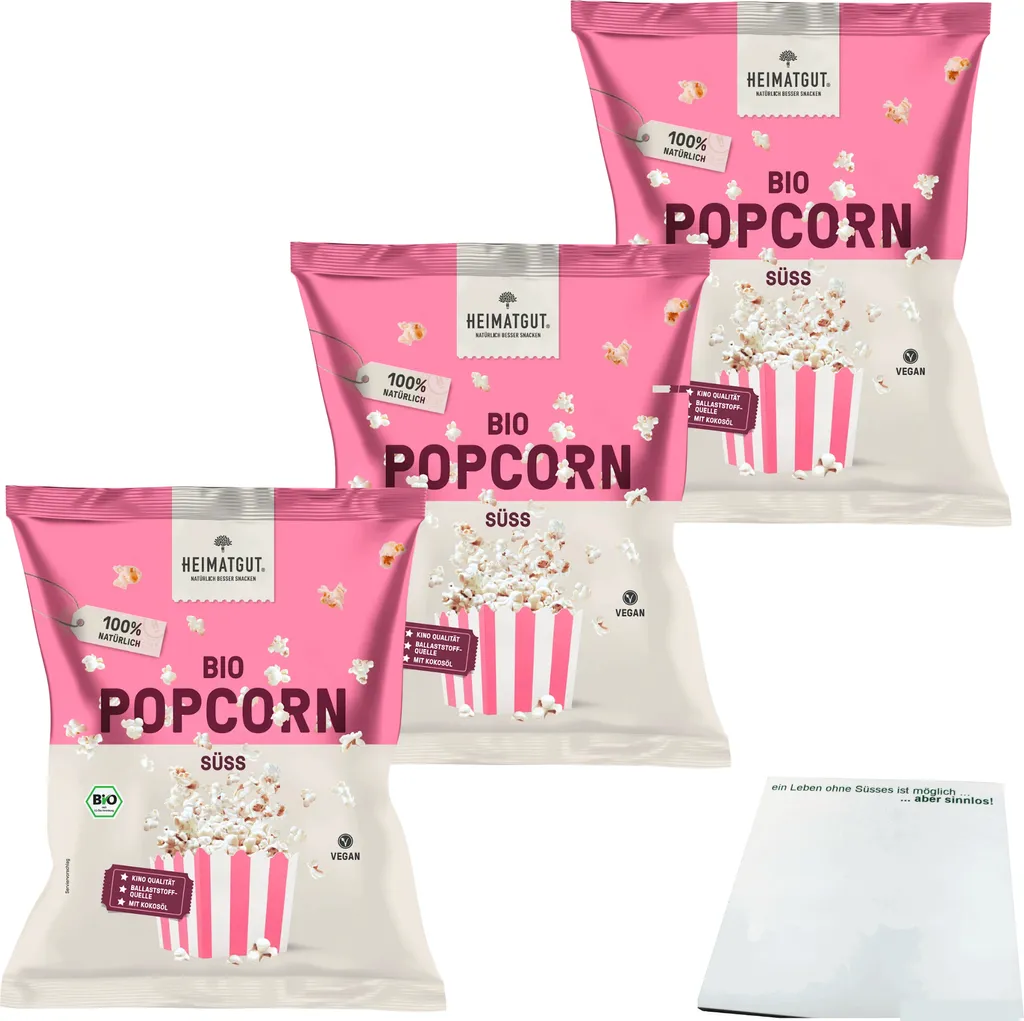 Heimatgut Popcorn Sweet 3-pack (3x90g bags) + usy Block