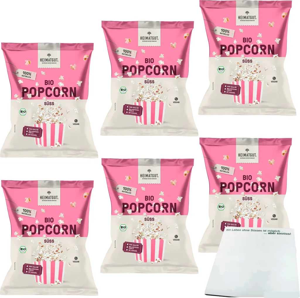 Heimatgut Popcorn Sweet 6-pack (6x90g bags) + usy block