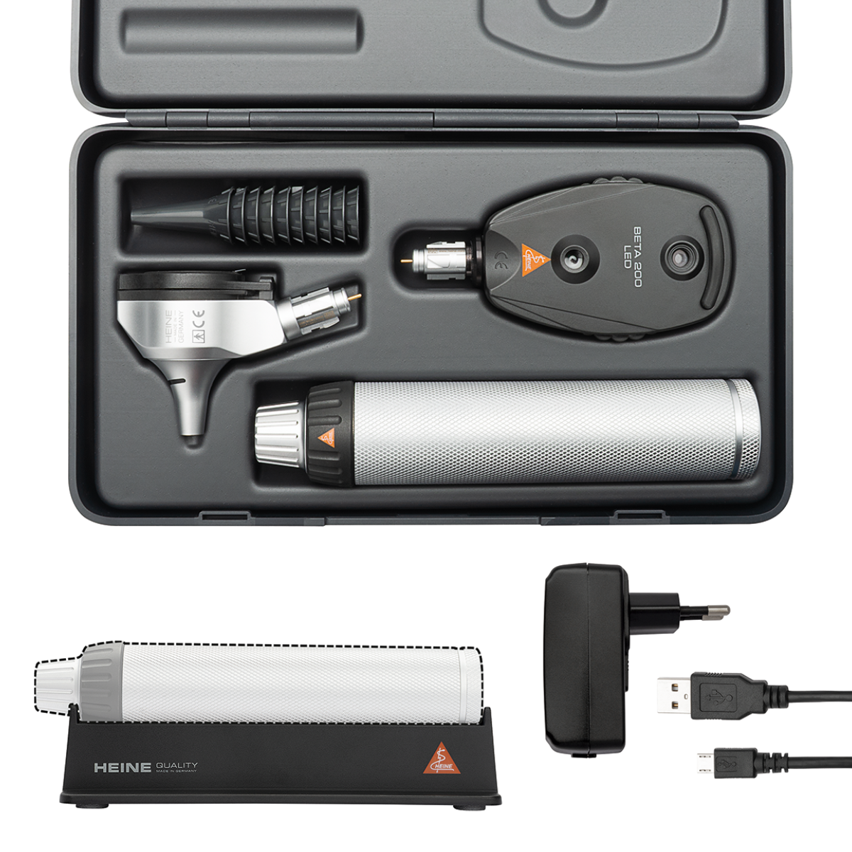 HEINE Optotechnik HEINE BETA 200 LED F.O. otoscope & BETA 200 LED ophthalmoscope in a set  BETA4 USB rechargeable handle