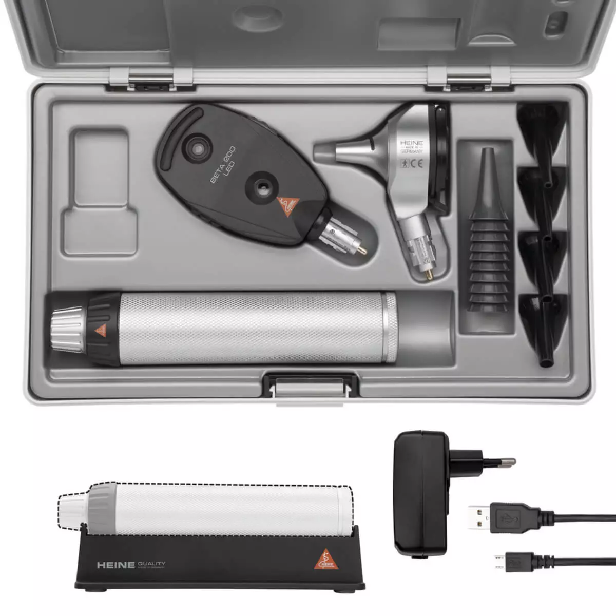 HEINE Optotechnik HEINE BETA 400 LED FO otoscope and BETA 200 LED ophthalmoscope kit BETA4 USB rechargeable handle