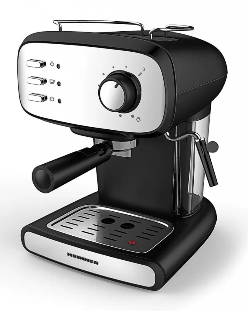 Heinner Black Boquette HEM-1100BKX manual espresso machine, 850 W, 15 bar, removable 1.2-liter water tank, double stainless steel filter, black/stainless steel