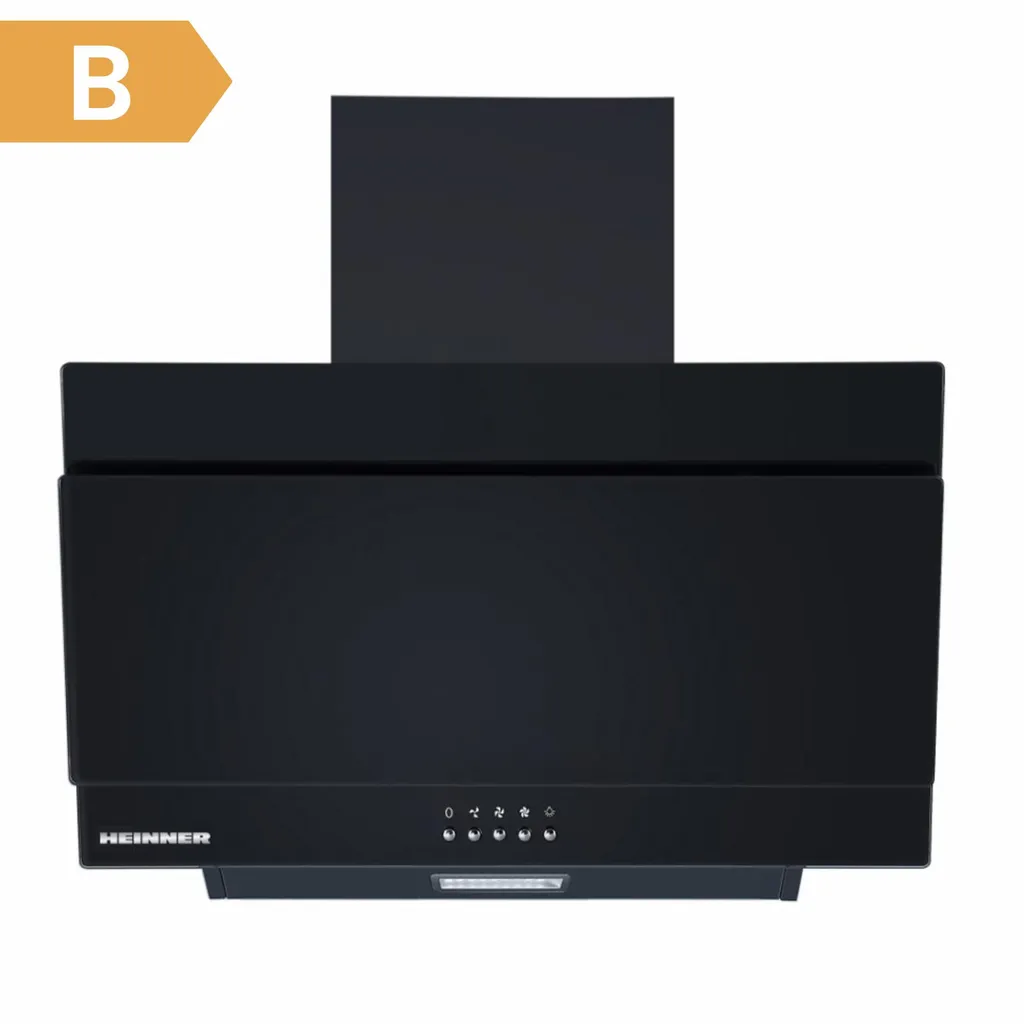 Heinner DCH-350RGBK Slanted Cooker Hood 60 cm, 276.6 m³/h, 3 Speeds, 1×65 W Motor, Black Glass