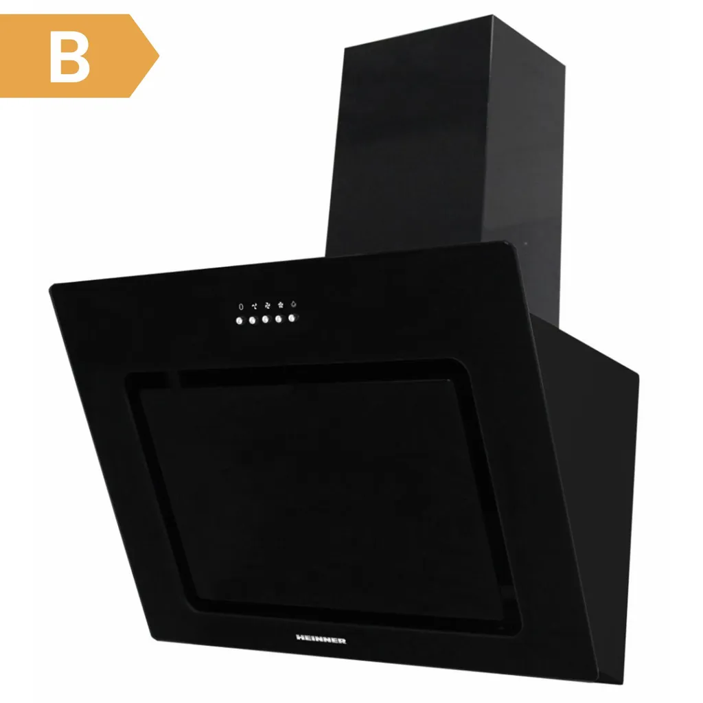 Heinner DCH-650RGBK Slanted Cooker Hood/Extractor Hood 60 cm, 586 m³/h, 3 Speeds, 190 W, Black, A