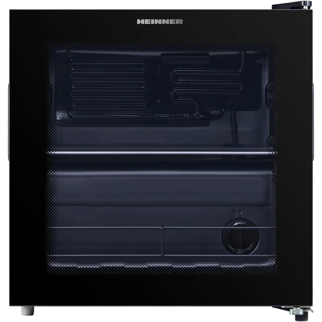 Heinner HBC-M44BKE Beverage Cooler 44 L, Mechanical Control, Glass Front, Reversible Door, Black