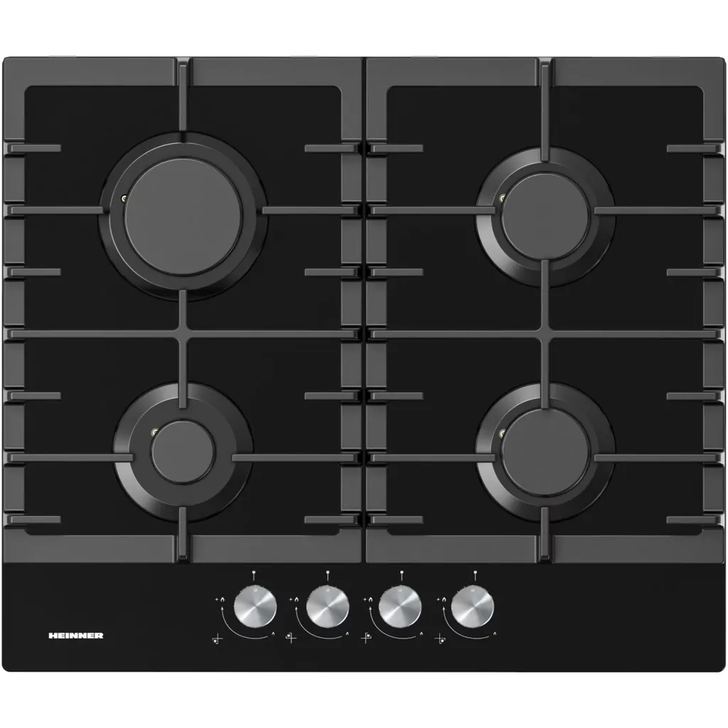Heinner HBH-M421IRFGBK Built-in Gas Cooker 60 cm, 4 Burners, Electronic Ignition, Black Glass