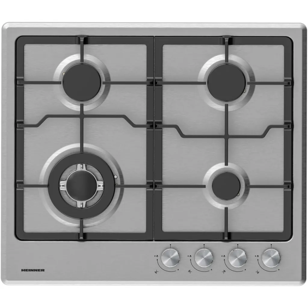 Heinner HBH-M495IWFIX Built-in Gas Hob 59 cm, 4 Burners, Wok, Ignition, Safety Device, Silver