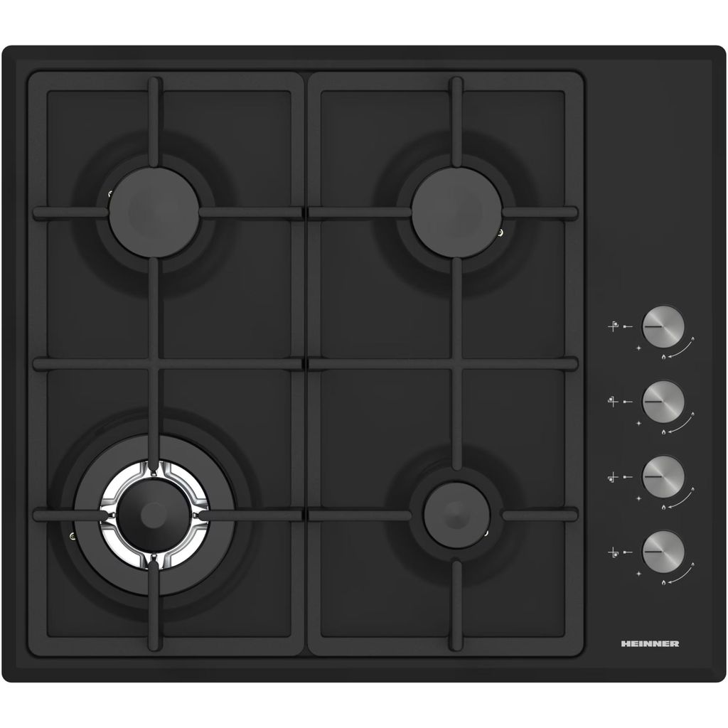 Heinner HBH-S4IWF-BK Built-in Gas Hob, 4 Burners with Wok Burner, Electric Ignition, Black