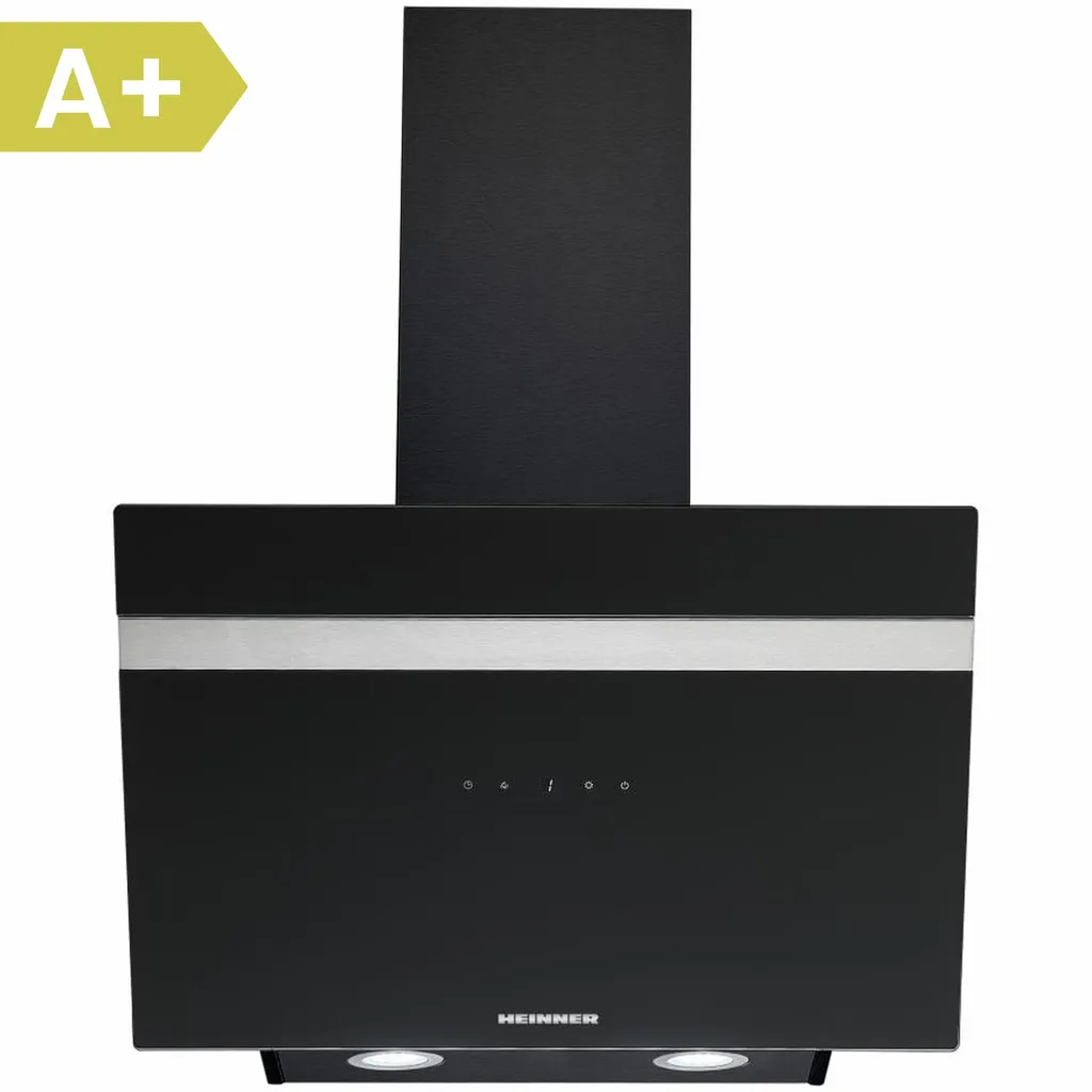 Heinner HDCH-6060RGBK Slanted extractor hood 60 cm, 546.2 m³/h, Touch controls, 3 speeds, Black glass, A+