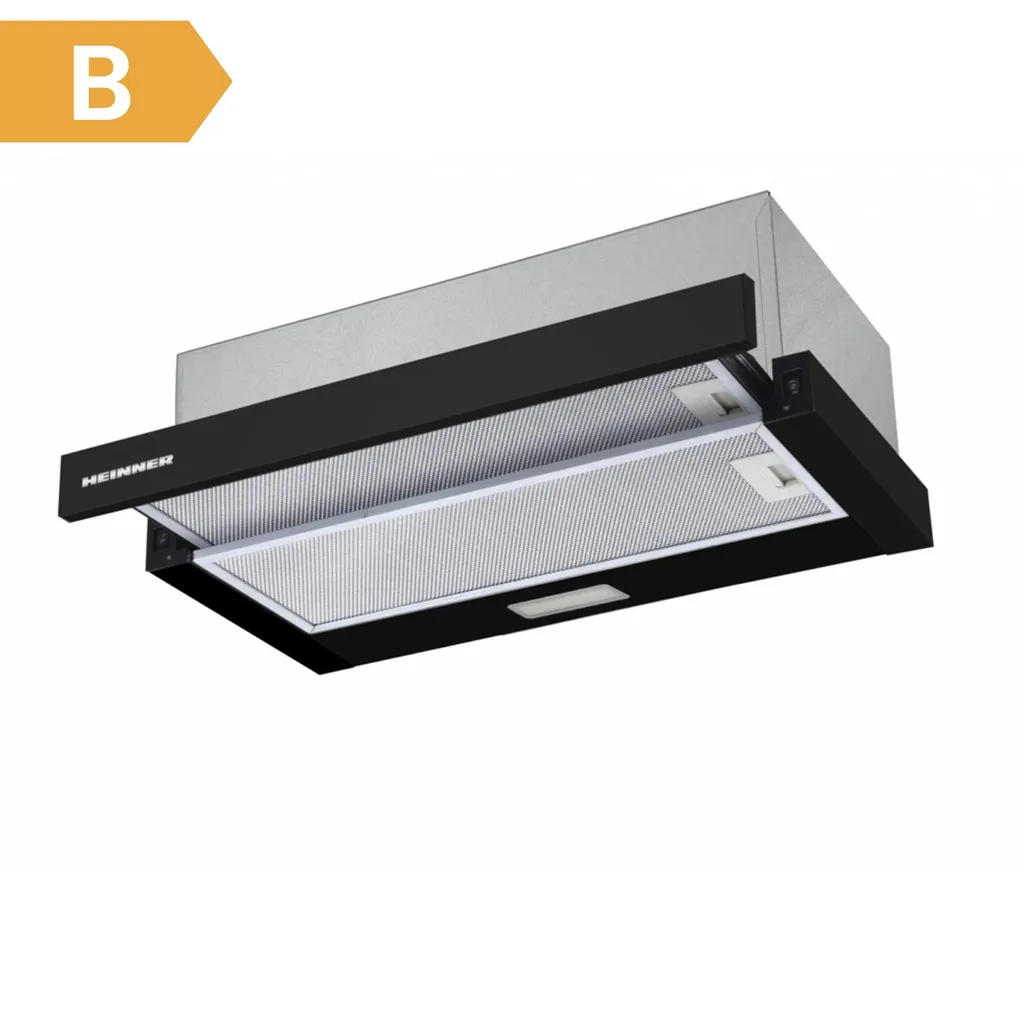 Heinner HTCH-F400BK Telescopic Built-in Extractor Hood 60 cm, 358.4 m³/h, 2 Speeds, 65 W, Black