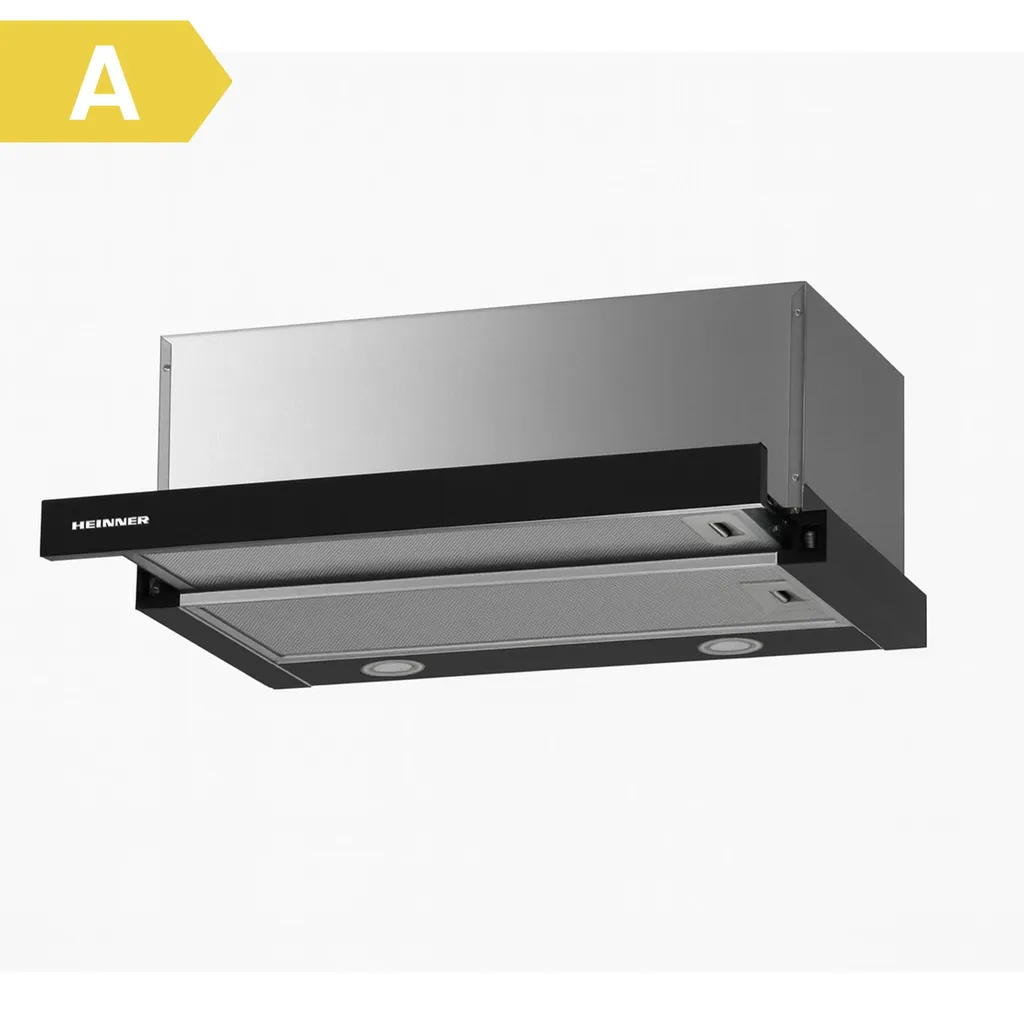 Heinner HTCH-F660GBK Built-in extractor hood 60 cm, 611.7 m³/h, 2 speeds, 200 W, black glass, A