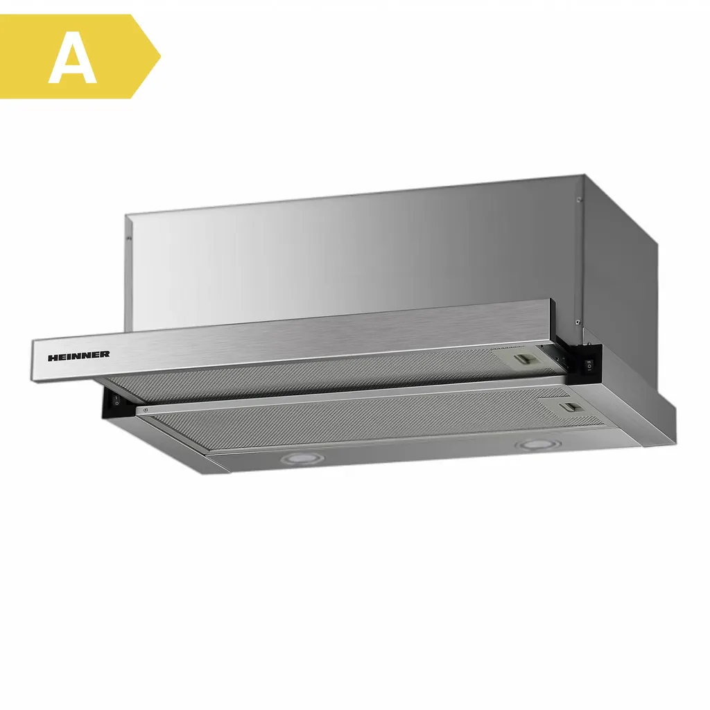 Heinner HTCH-F660IX Built-in extractor hood 60 cm, 611.7 m³/h, 2 speeds, 200 W motor, silver, A