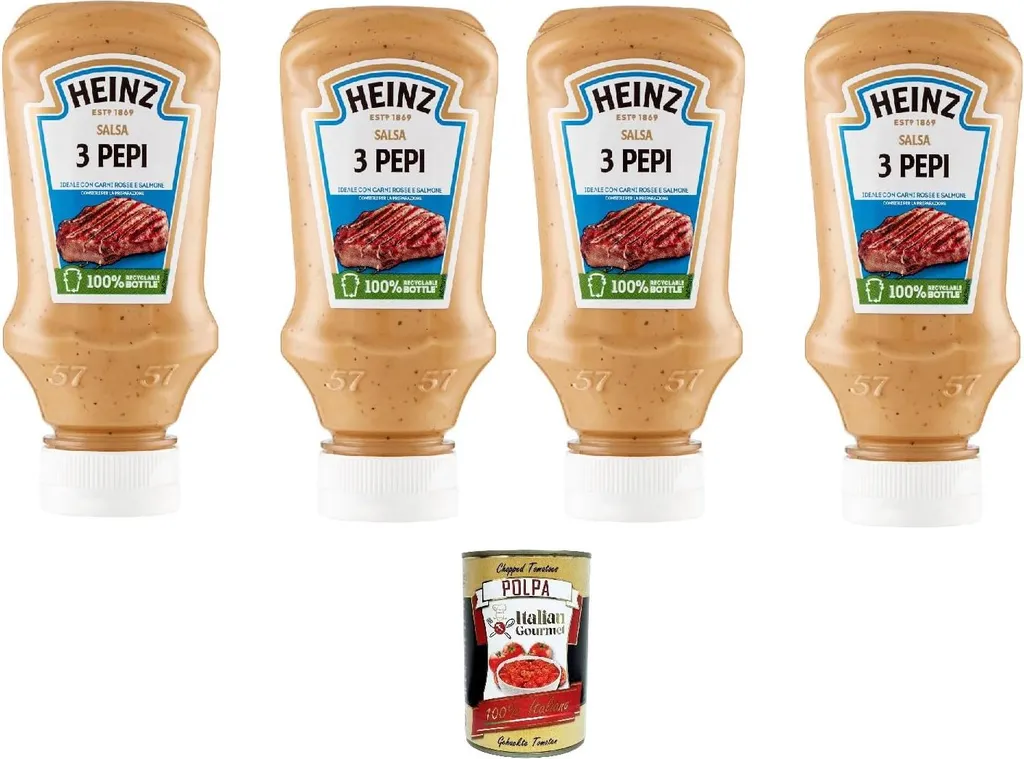 Heinz Salsa Ai Tre Pepi 220g, sauce made from white, green and black pepper 4x220g + Italian Gourmet polpa 400g