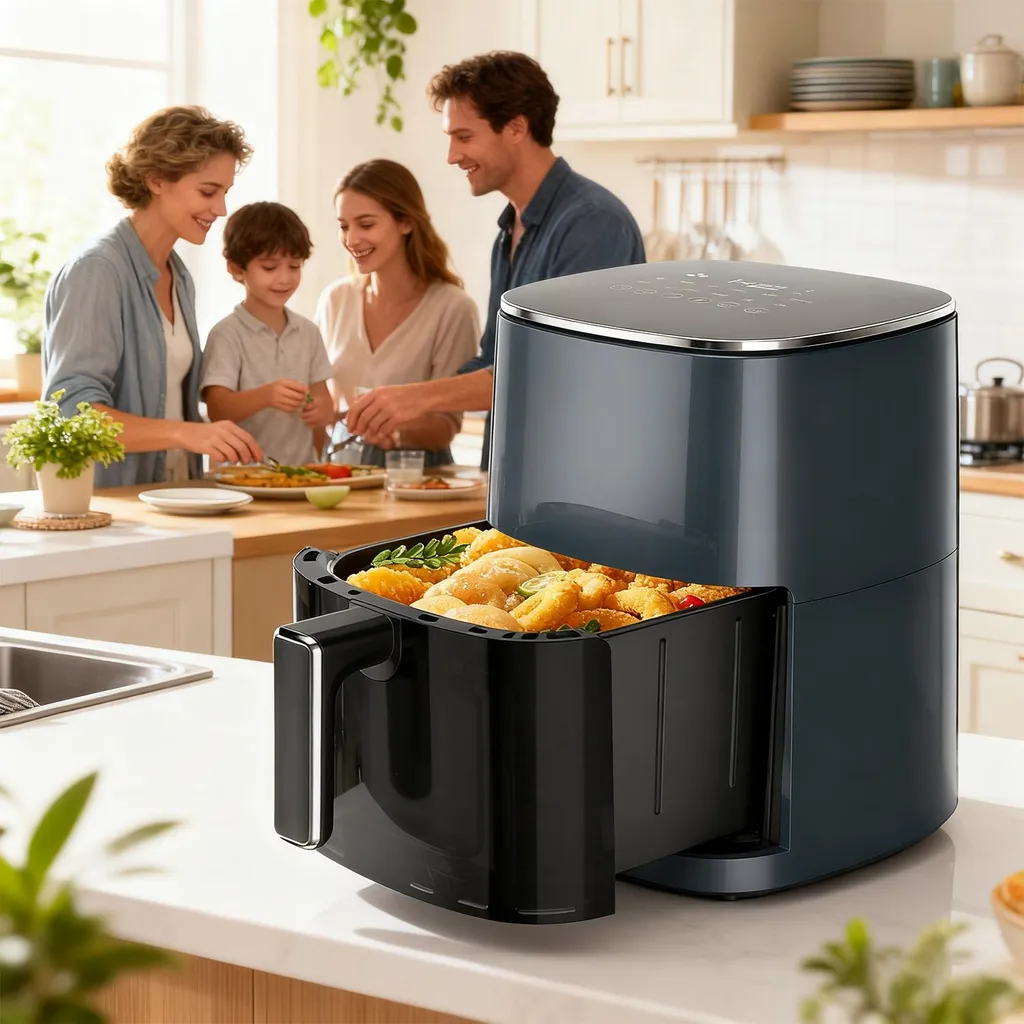 Sweetcrispy Hot air fryer, 6.34 liter capacity, viewing window, touch panel, 12 cooking functions, easy to clean
