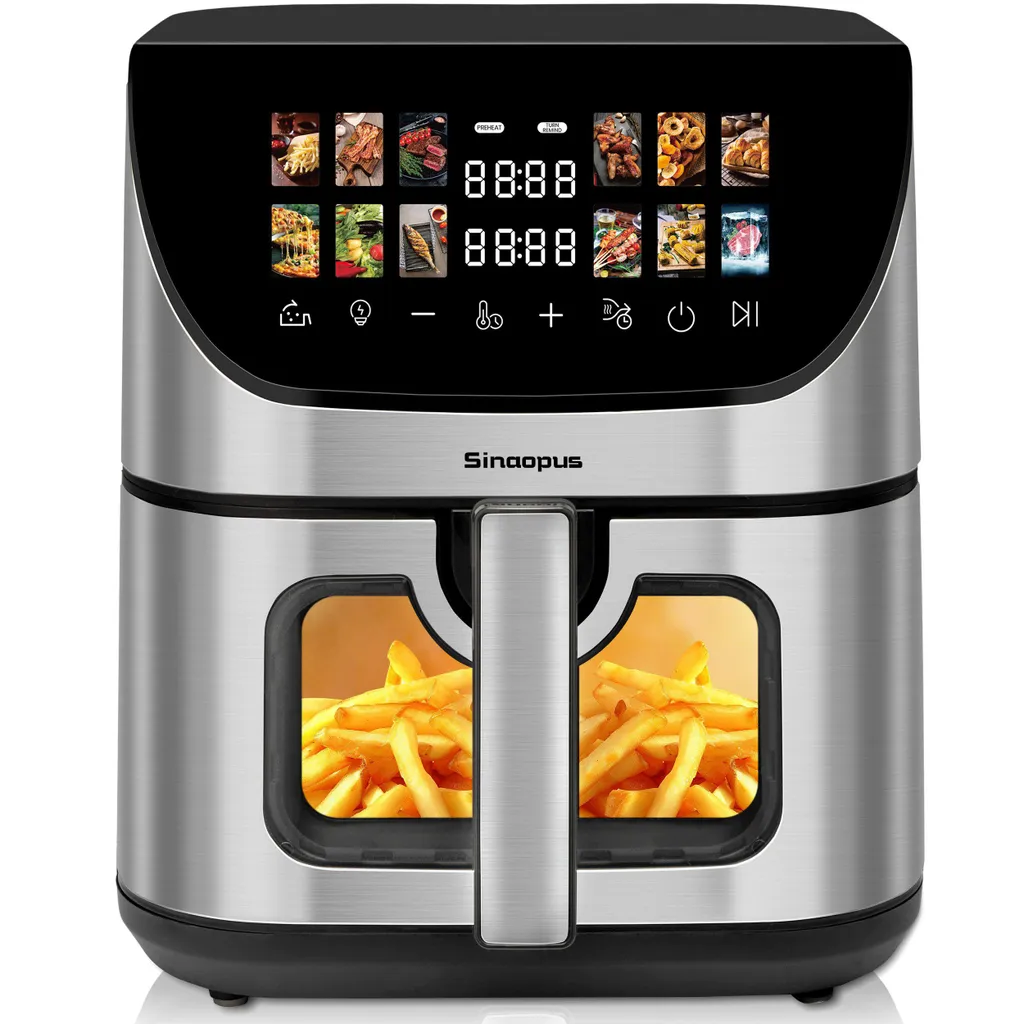 Sinaopus XXL Airfryer 9L – Hot air fryer with LED color display & viewing window, 9L large capacity, 12 smart programs.