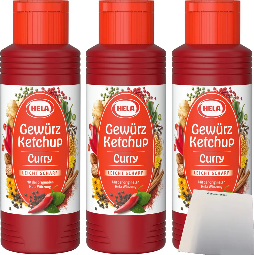 Hela Curry Spice Ketchup slightly hot 3-pack (3x300ml bottle) + usy Block