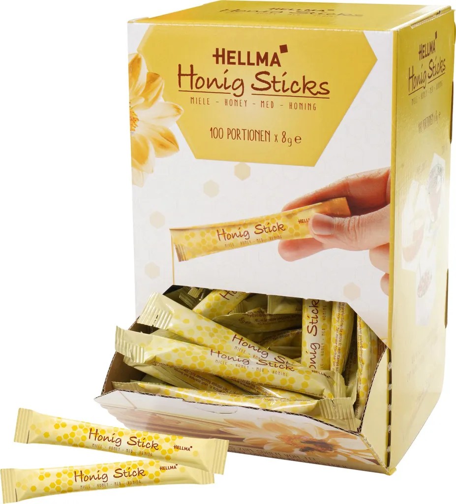 Hellma Honey Sticks Blossom Honey Ideal for tea, coffee and muesli 100 pieces