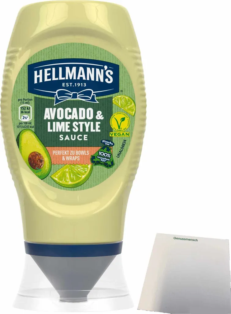 Hellmann's Advocado & Lime Style Sauce Perfect for bowls and wraps (250ml bottle) + usy block
