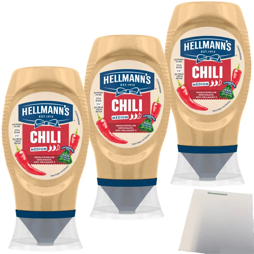 Hellmann's Chili Sauce for Fries & Burgers 3-pack (3x250ml bottle) + usy Block