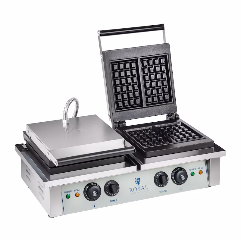 Helloshop26 - Professional double waffle iron, square/round, Teflon coating, 2 x 2000 watts, 3614063