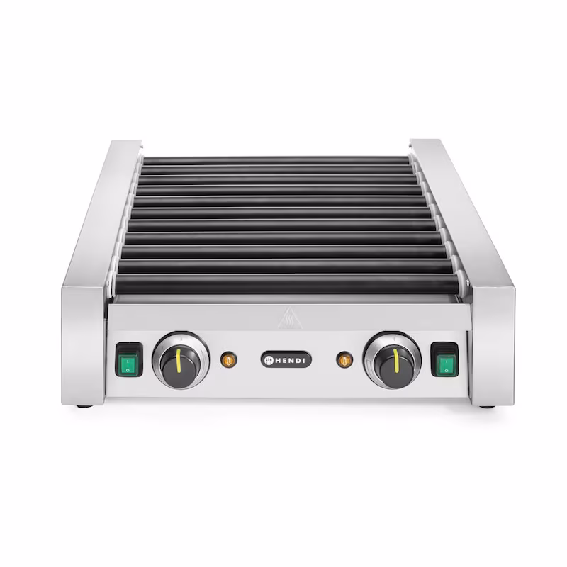Hendi rolling grill with 2 zones, 11 wheels, drip tray and a usable width of 420mm