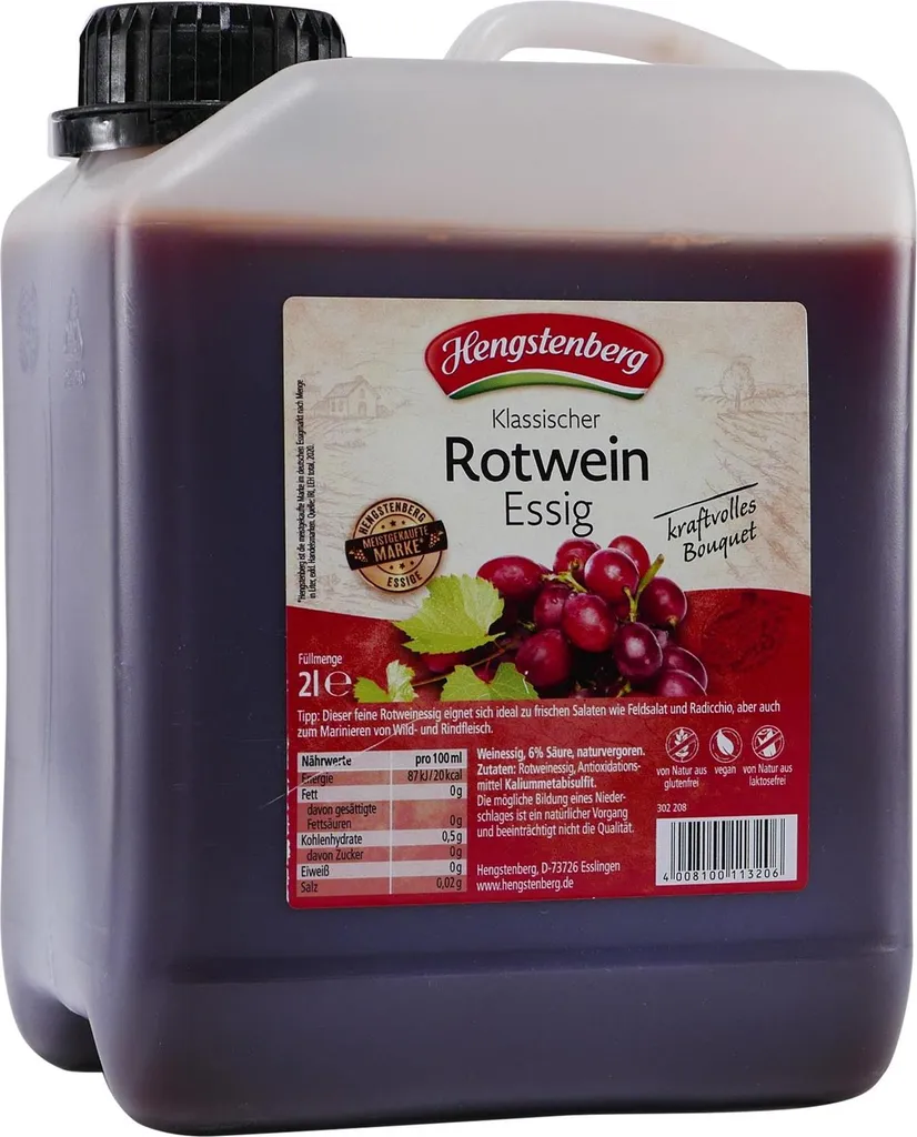 Hengstenberg Red Wine Vinegar, powerfully spicy taste, 2000ml