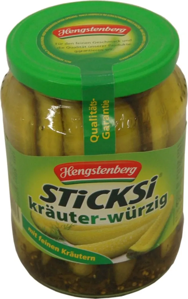 Hengstenberg Sticksi herbal spicy pickled gherkins in a jar 670g
