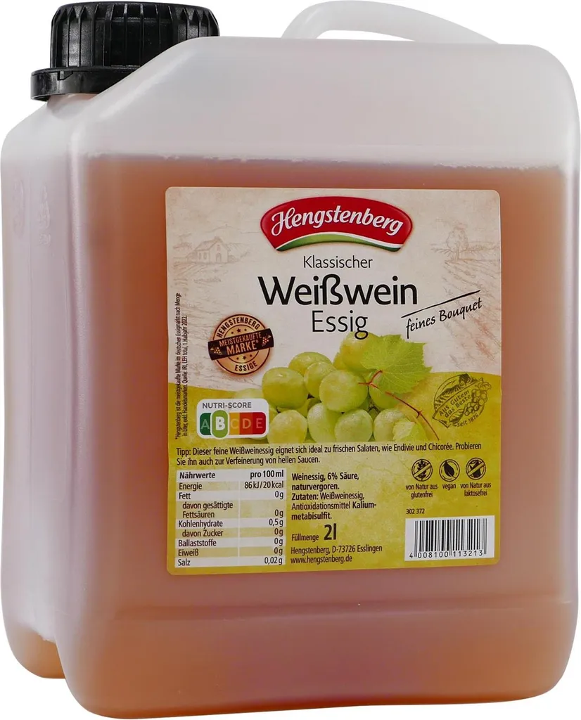 Hengstenberg GmbH Hengstenberg White Wine Vinegar 6% Acidity (2.0L)