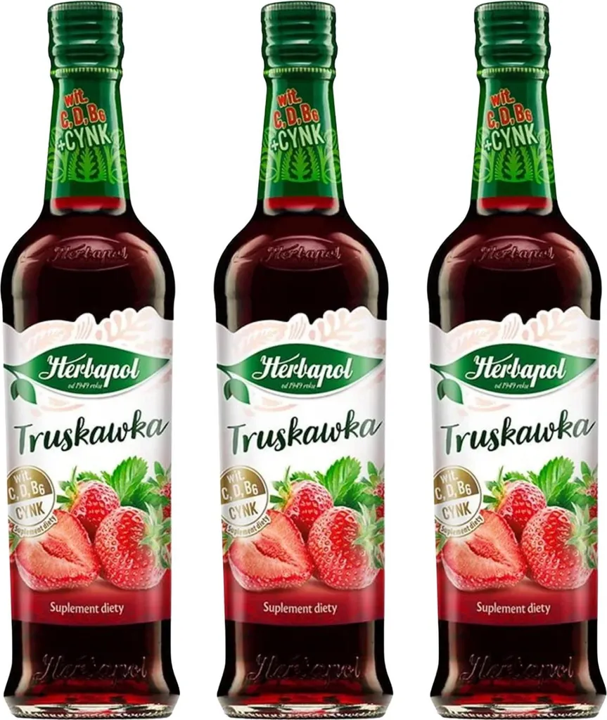 Herbapol Strawberry Syrup 3 x 420ml - Beverage syrup for water & Matcha fruit syrup 1260 ml