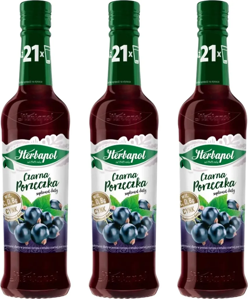 Herbapol Blackcurrant Syrup 3x 420ml - Beverage syrup for water & tea 1260 ml