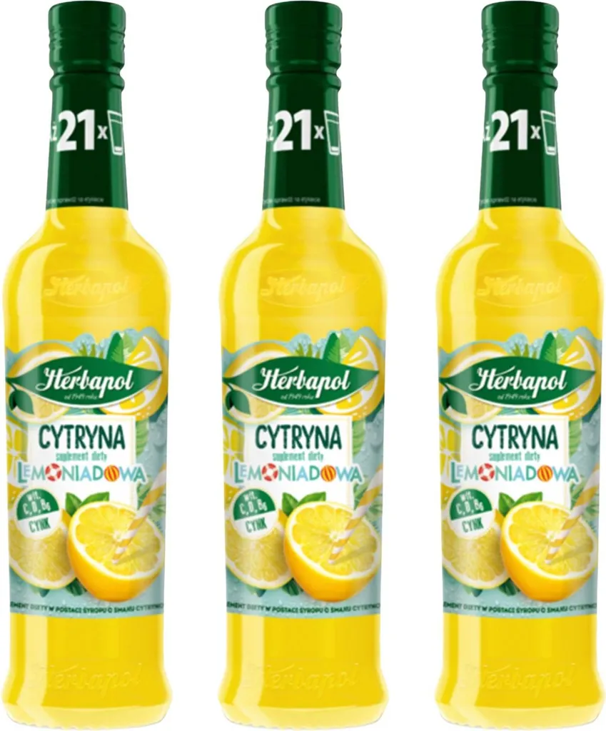 Herbapol Lemon Lemonade Syrup 3 x 420ml - Drink Syrup for Water with Vitamin C 1260 ml