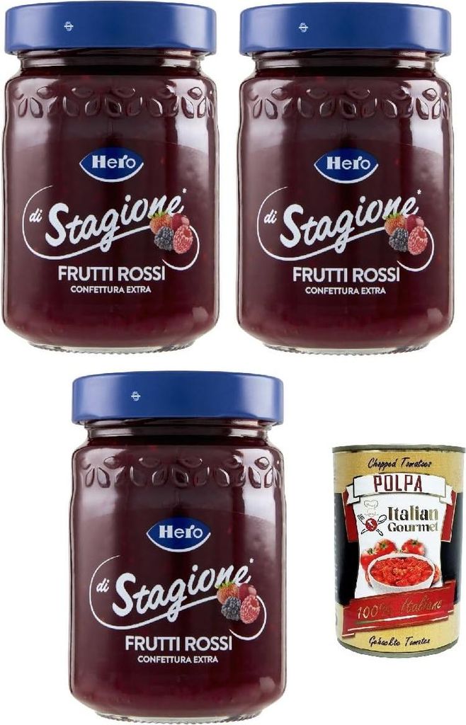 Italian Gourmet E.R. Hero Seasonal Red Fruit Jam, 3 x 350g, Seasonal Red Fruit Jam and additional jam with seasonal fruits, high-quality fruit + Italian Gourmet polpa 400g