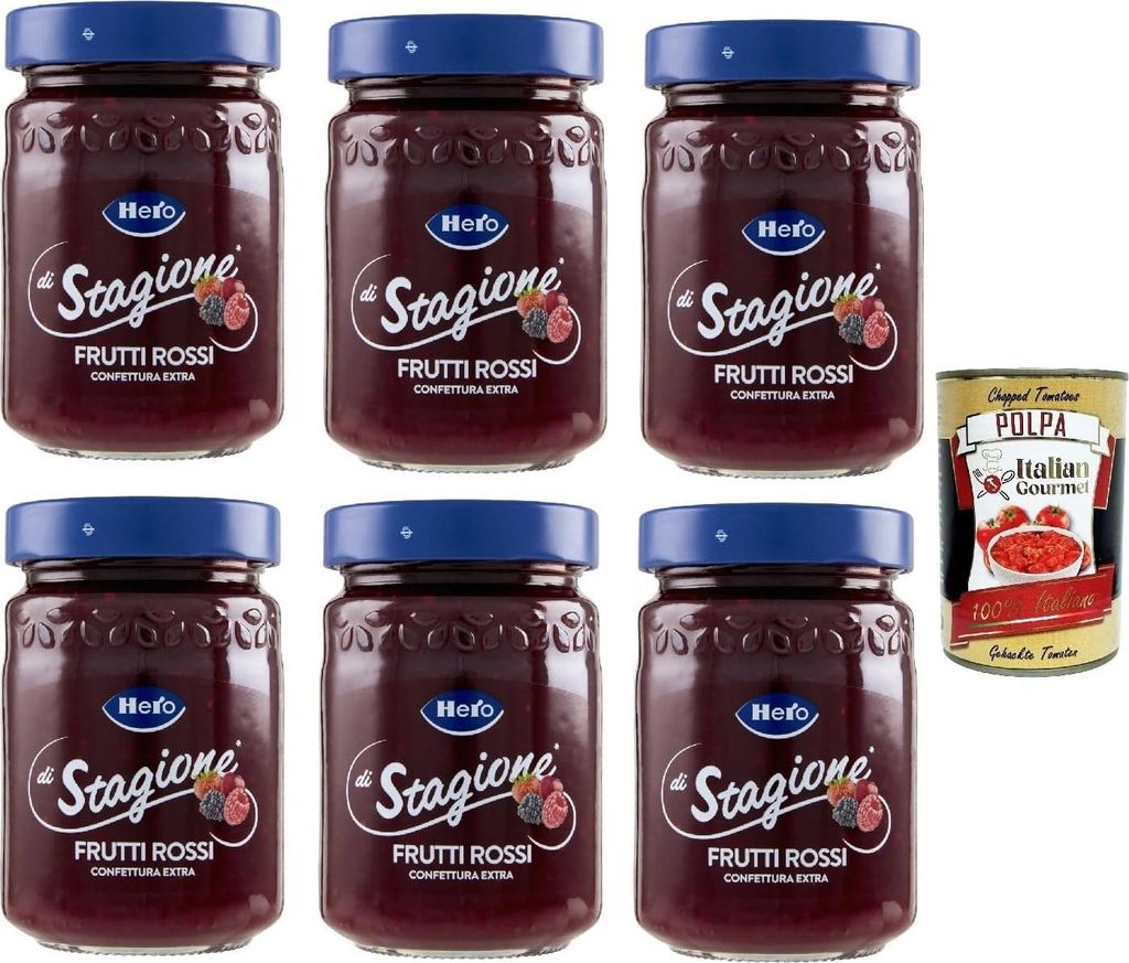 Italian Gourmet E.R. Hero Seasonal Red Fruit Jam, 6 x 350g, Seasonal Red Fruit Jam and additional jam with seasonal fruits, high-quality fruit + Italian Gourmet polpa 400g