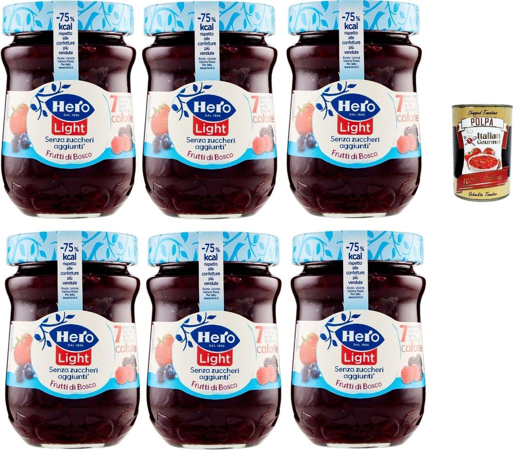 Hero Light Jam Light spreads wild berries, extra jam and preserves with high-quality fruit, no added sugar and very few calories 6 x 280 g + Italian Gourmet polpa 400 g
