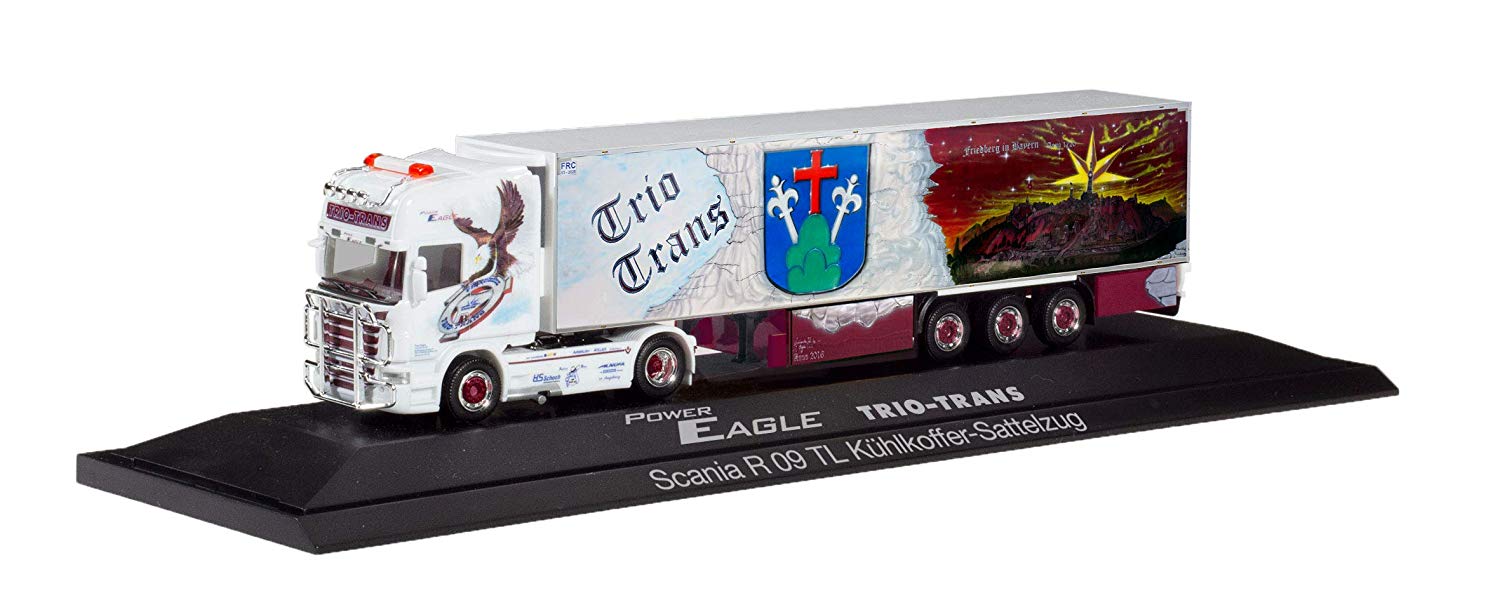 Herpa Miniaturmodelle GmbH Herpa 121965 Scania R Tl Cool Box Saddle Pull Trio-Trans Power Eagle (Bavar