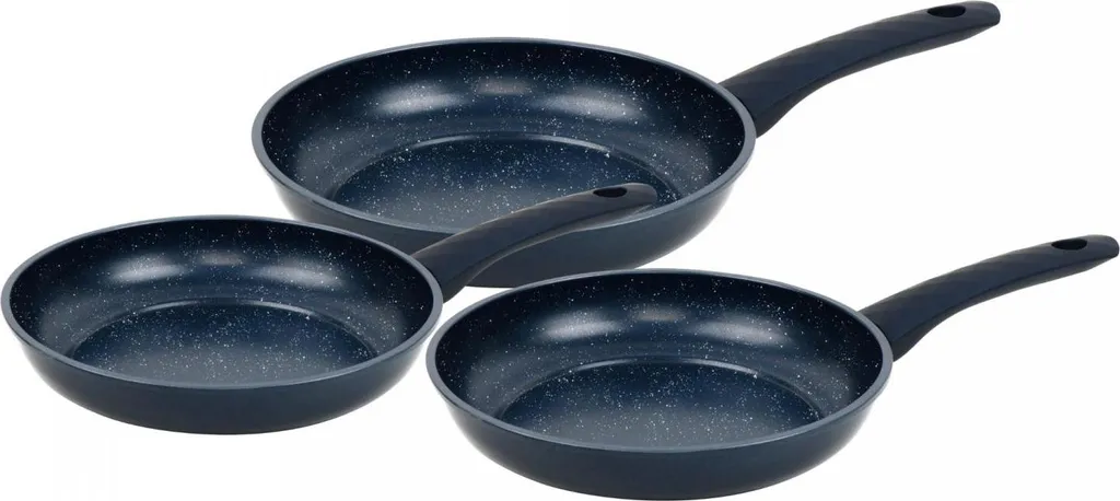Herzberg HG-04777BLU: 3-piece frying pan set with marble coating - Blue