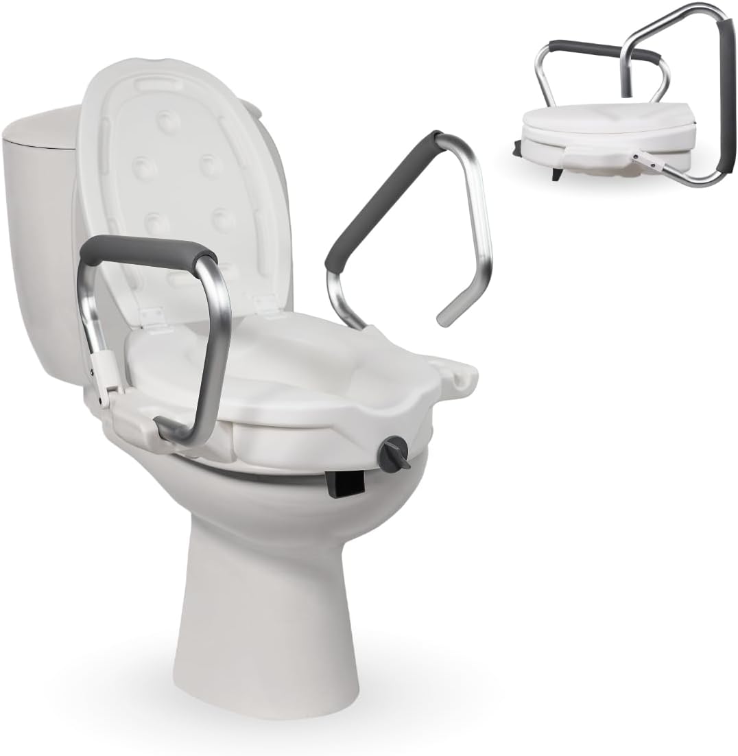 Mobiclinic Store Raised Toilet Seat Lid Folding Armrests White Guadiana Mobiclinic