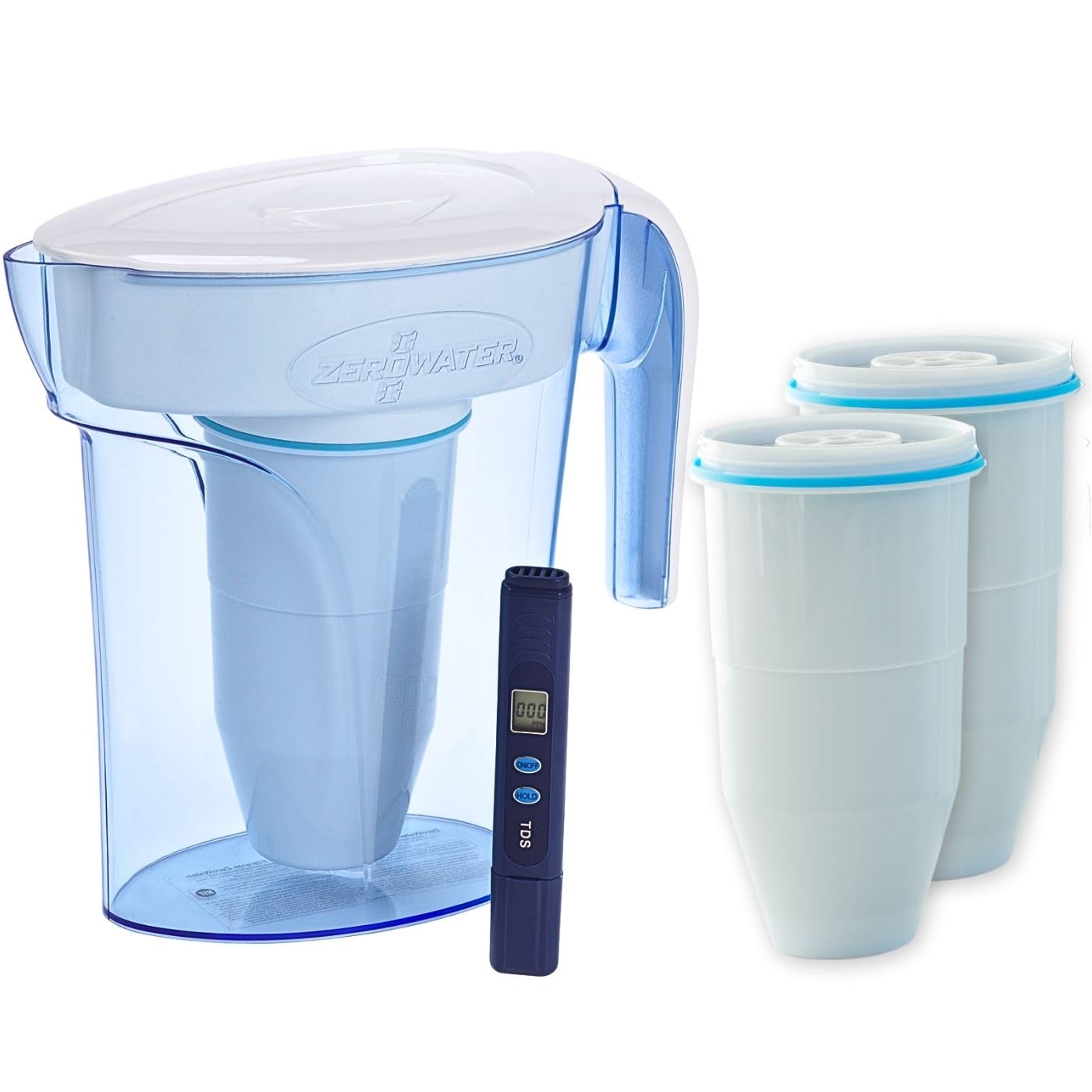 ZeroWater Water Filter Combination Set, 1.7 L Jug with 3 Filter Cartridges and Water Quality Meter, BPA-Free, NSF Certified, Ideal for Reducing Limescale, Lead and Other Heavy Metals