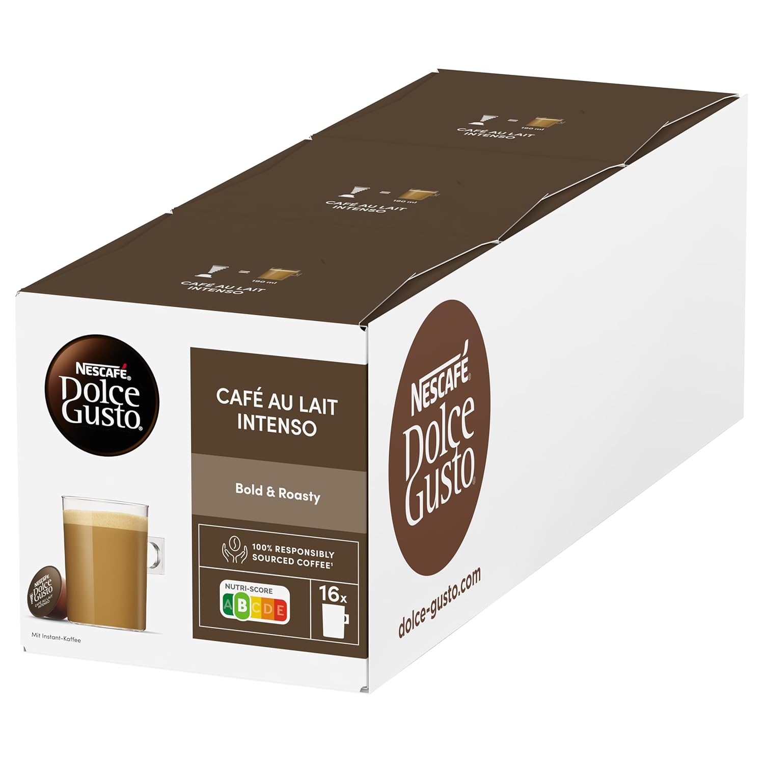 NESCAFÉ DOLCE GUSTO Café au Lait Intenso Coffee Capsules Pack of 3 (3 x 16 Capsules)