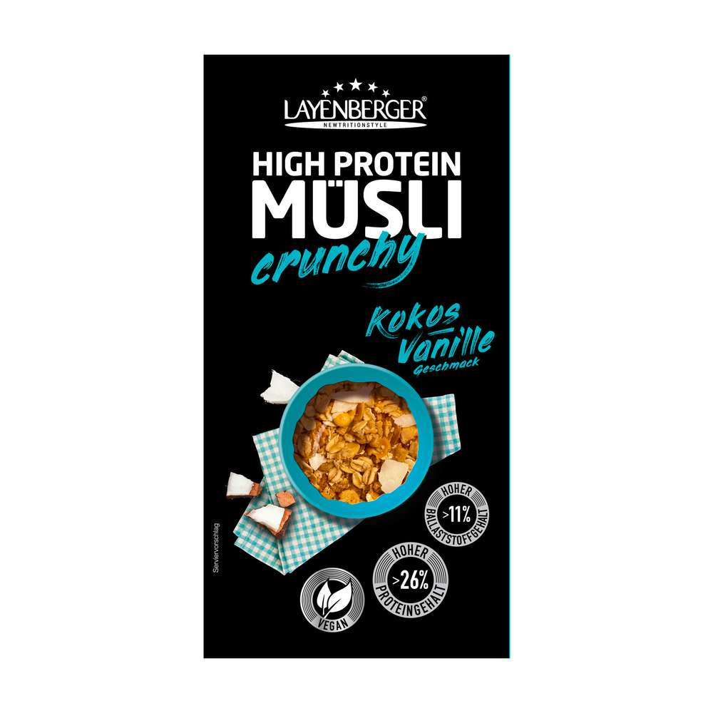 LAYENBERGER High Protein Muesli Crunchy, Coconut Vanilla 375g