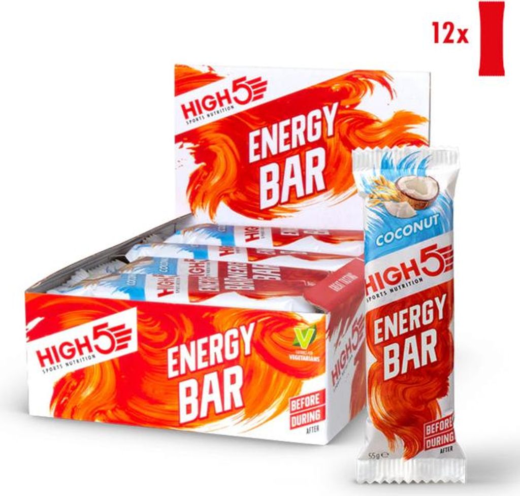 HIGH5 - Energy Bar - Energy bar with coconut - 12 x 55g - Soft bar with carbohydrates for long-lasting energy