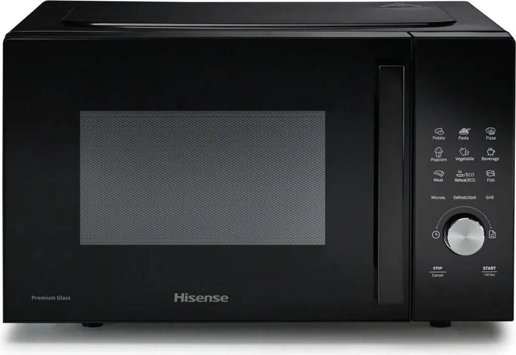 Hisense H23MOBSD1HG Black Microwave with Grill, Flat Surface, 23 L, 800 W