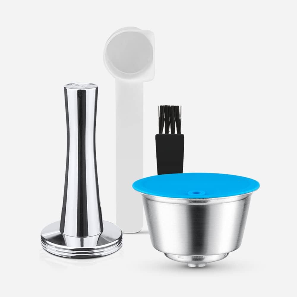 i Cafilas Dolce Gusto Reusable Coffee Capsule Stainless Steel Refillable Coffee Capsule Filling, Replacement Capsule for Dolce Gusto, with 1 Coffee Spoon and 1 Cleaning Brush + Tamper