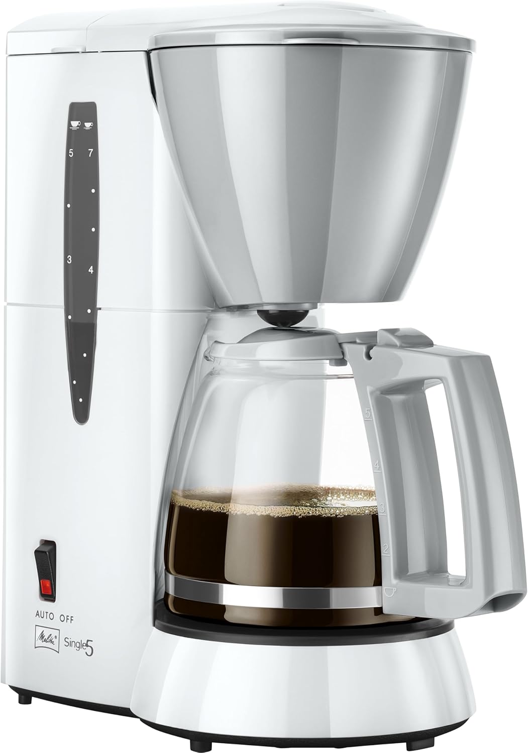 Melitta 720-1 Single Kaffeefiltermaschine 5 M, glass teapot\'s friend, drip stop, Auto power off weiß/grau
