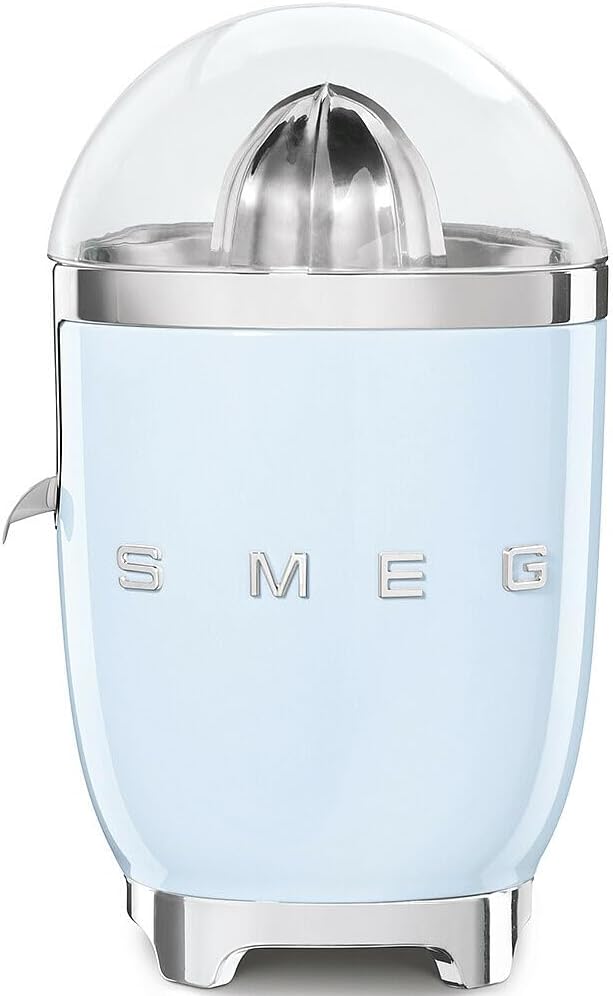 Smeg, Electric Citrus Juicer CJF11PBEU Drip Proof Spout and Universal Cone, Non-Slip Feet, Stainless Steel Filter Strainer and Press Cone, 70 W, Blue