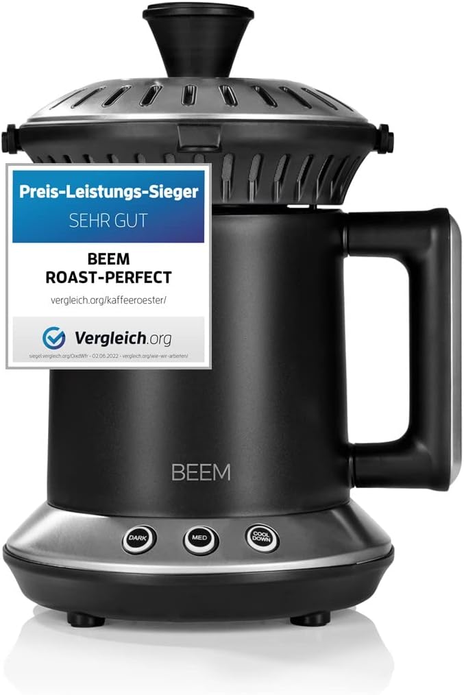 BEEM ROAST Coffee Roaster | 2 Roasting Levels Adjustable | Interval Roasting [Stainless Steel, Borosilicate Glass]