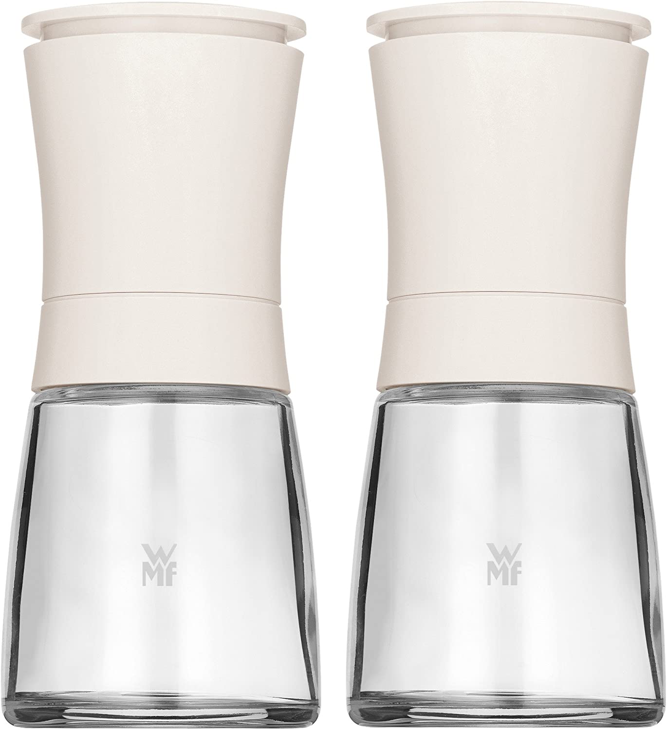 WMF Trend Mill Set of 2 Salt and Pepper Mills, Unfilled, Glass Container, Ceramic Grinder, Mill for Salt, Pepper, Spices, White