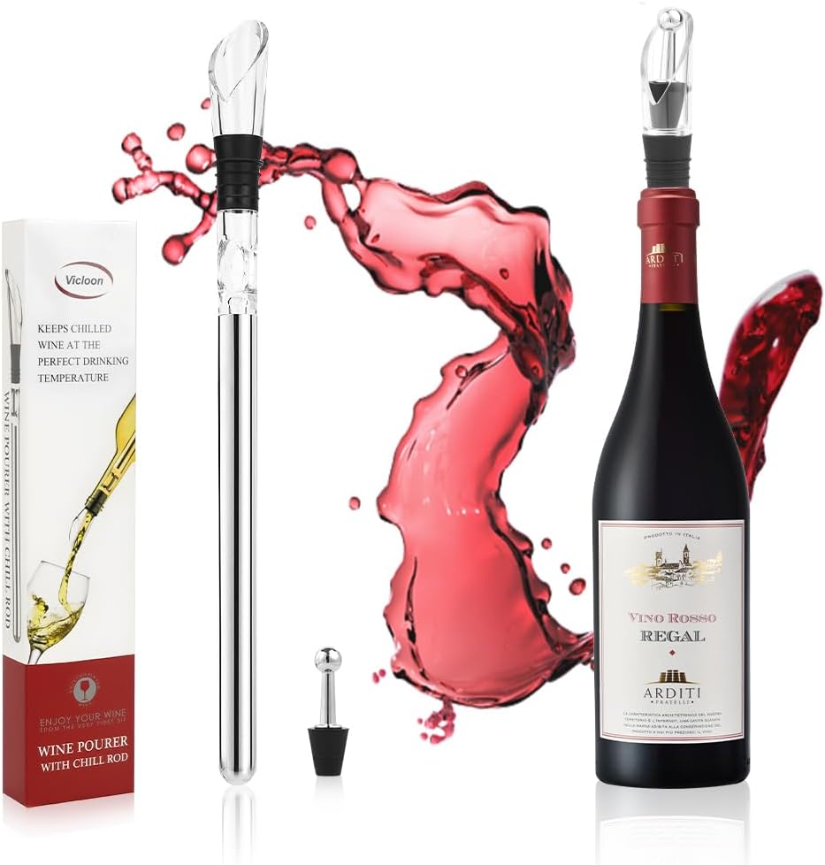 Vicloon Wine Cooler Rod with Pourer, Bottle Cooler + Decanter 2-in-1 Premium Wine Accessories, Wine Cooler 2-in-1 Wine Cooling Stick, Stainless Steel, Wine Stick Cooler with Wine Pourer Set, Gift Idea